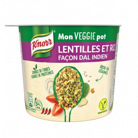 Knorr Mon Veggie Pot Lentilles et Riz Façon Dal Indien 76g (lot de 4)