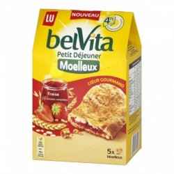 LU BelVita Petit Déjeuner Moelleux Coeur Gourmand Fraise aux 5 Céréales Complètes 250g (lot de 6)