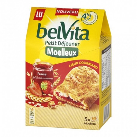 LU BelVita Petit Déjeuner Moelleux Coeur Gourmand Fraise aux 5 Céréales Complètes 250g (lot de 6)