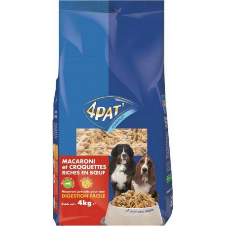 4Pat’ Complet Macaroni et Croquettes Riches en Boeuf Digestion Facile 4Kg (lot de 2)