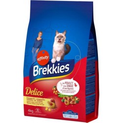 Brekkies Delice Croquettes Croquantes Fourrées au Jambon pour Chats au Poulet Dinde et Légumes 4Kg