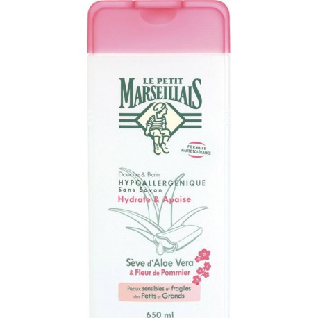 Le Petit Marseillais Douche & Bain Hypoallergénique Hydrate & Apaise Sève d’Aloe Vera & Fleur de Pommier 650ml (lot de 3)