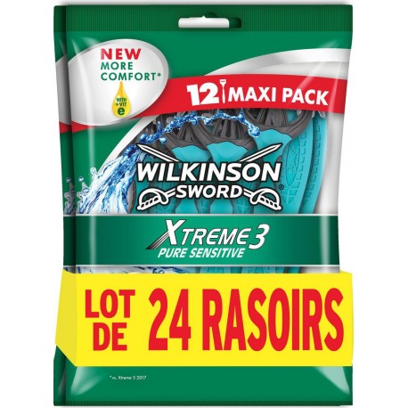 Wilkinson Rasoir jetable Xtrême 3 Pure Sensitive MAXI PACK 2x12 (lot de 24 rasoirs) paquet 12 - maxi pack