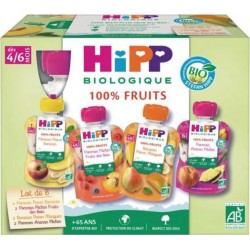 Compote bébé dès 4/6 mois Gourdes Multipack 4 variétés Bio HIPP BIOLOGIQUE x8 90g