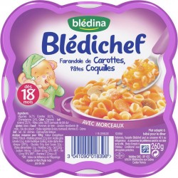 Blédina Blédichef Farandole de Carottes Pâtes Coquilles (dès 18 mois) l’assiette de 260g (lot de 8)