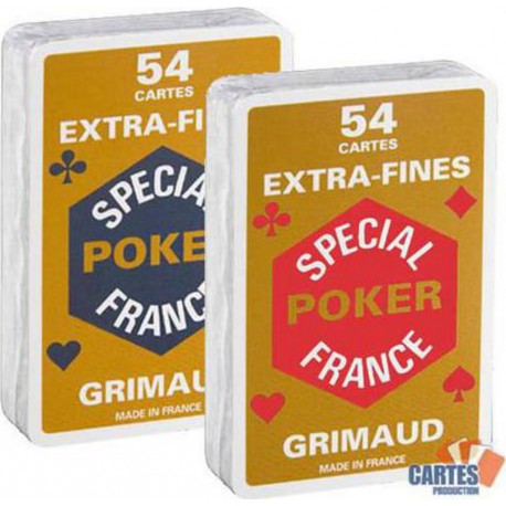 Grimaud Cartouche Grimaud Spécial Poker Extrafines - Jeu de 54 cartes cartonnées plastifiées - format bridge