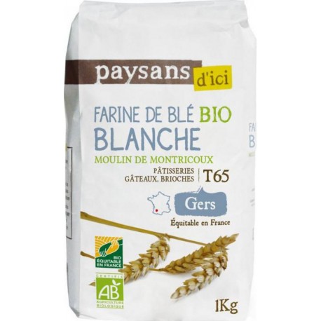 PAYSANS D'ICI Farine de Blé Blanche T65 bio & équitable 1Kg