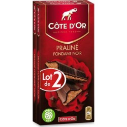 Côte d’Or Tablette de chocolat Praliné Fondant Noir 2x200g (lot de 2)