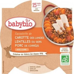 Babybio assiette carottes lentilles porc 15 mois 260g