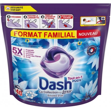 DASH Lessive Capsules Tout En 1 Envolée D'Air 40x