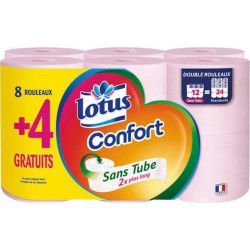 Lotus Papier toilette Confort Sans Tube 8+4 rouleaux couleur rose paquet 8 rouleaux + 4 offerts