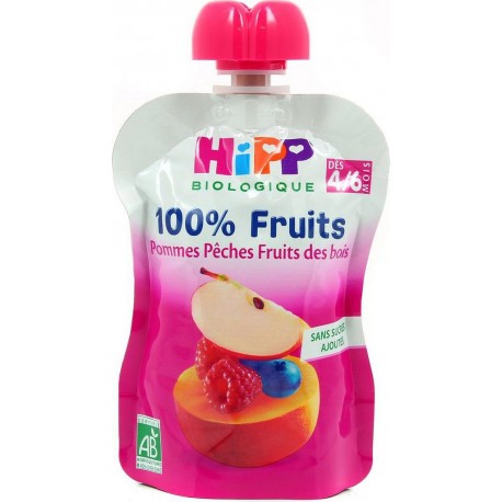 HIPP 100% Fruits Pommes Pêches Fruits des bois 90g