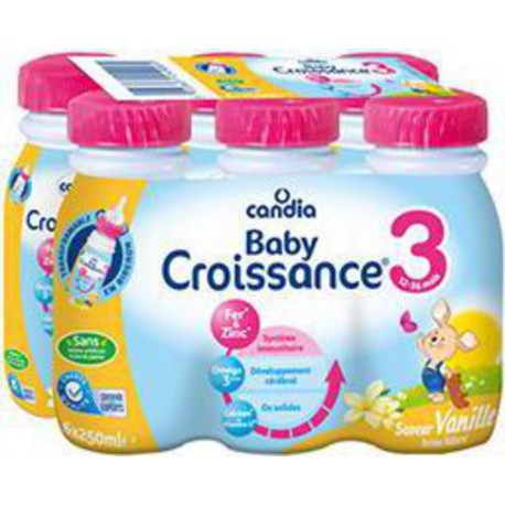 Candia Baby Croissance - Lait de suite liquide 3 saveur Vanille 10 mois 6x25cl