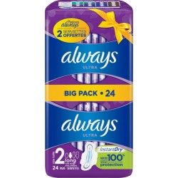 Always Serviettes Hygiéniques Ultra long ailettes BIG PACK x24 paquet 24 serviettes