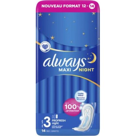 ALWAYS MAXI NIGHT PROFRESH NUIT sans ailette x14 paquet 14