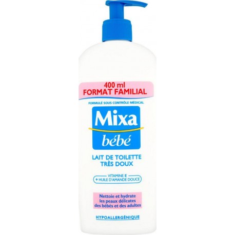 Mixa Bébé Lait de Toilette Très Doux Vitamine E + Huile d’Amande Douce Format Familial 400ml (lot de 4)