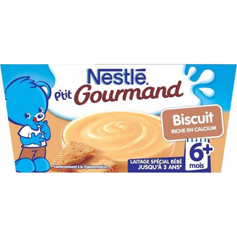 Nestlé P'tit Gourmand Biscuit Riche en Calcium (+6 mois) par 4 pots de 100g  (lot de 8 soit 32 pots) 