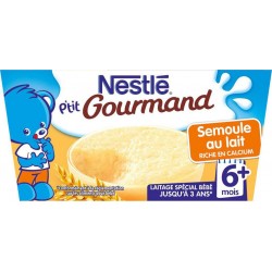 Nestlé P’tit Gourmand Semoule au Lait Riche en Calcium (+6 mois) par 4 pots de 100g (lot de 8 soit 32 pots)