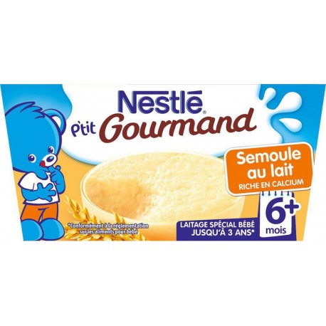 Nestlé P’tit Gourmand Semoule au Lait Riche en Calcium (+6 mois) par 4 pots de 100g (lot de 8 soit 32 pots)