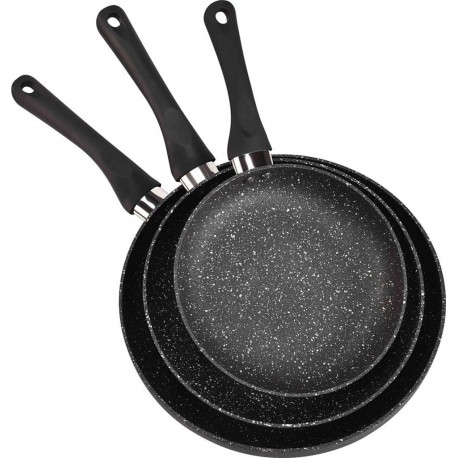 ESSENTIELB Batterie de cuisine 3 poeles Pietra black