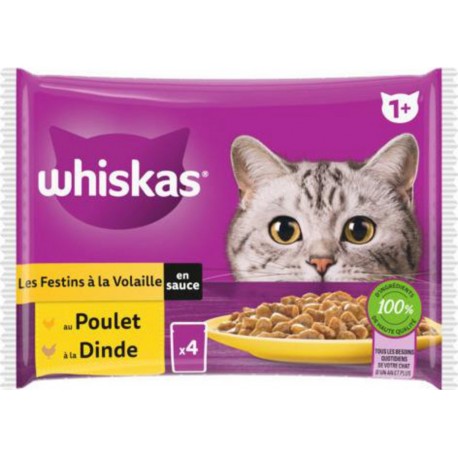 Whiskas Les festins à la volaille en sauce pour chat adulte 2 variétés x 4 4 x 85g