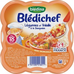 Blédina Blédichef Légumes et Volaille à la Basquaise (dès 18 mois) l’assiette de 260g (lot de 8)