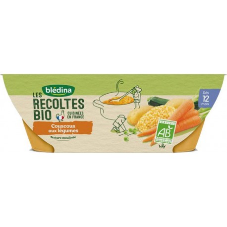 Blédina Les Récoltes Bio Couscous aux Légumes (dès 12 mois) par 2 bols de 200g (lot de 4)