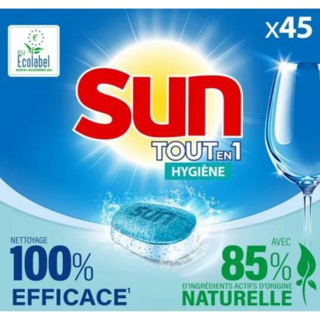 Tablettes Lave-Vaisselle Tout En 1 Hygiène Ecolabel SUN x45