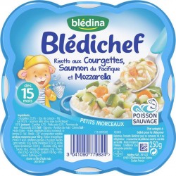 Blédina Blédichef Risotto auc Courgettes Saumon du Pacifique et Mozzarella (dès 15 mois) l’assiette de 250g (lot de 8)