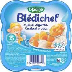 Blédina Blédichef Mijoté de Légumes Cabillaud et Crème (dès 15 mois) l’assiette de 250g (lot de 8)