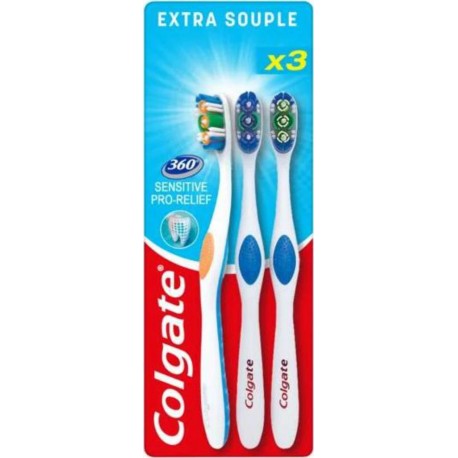 Colgate Brosse à dents 360° Sensitive EXTRA SOUPLE x3 3 brosses à dents - packs economique