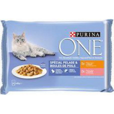 Purina One - Effilés en sauce poulet-saumon pour chat spécial boule poil 4x85g