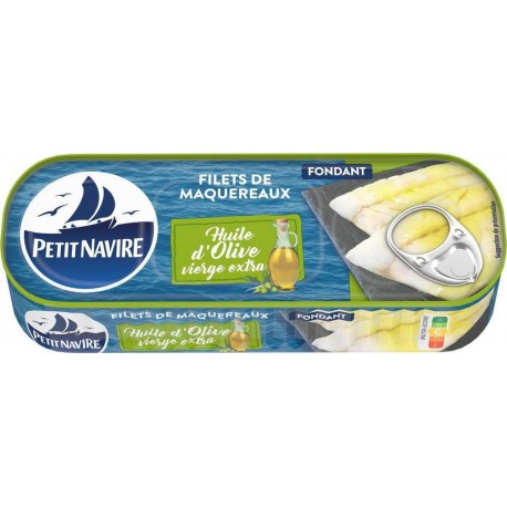 Petit Navire FILETS DE MAQUEREAUX SANS PEAU Huile d’Olive Extra Vierge 145g