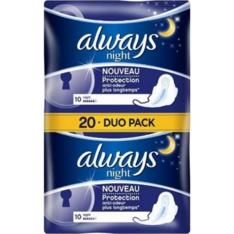 Serviettes hygiéniques ultra nuit ALWAYS duopack x20 paquet 20