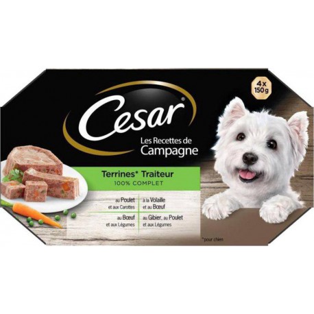 Cesar Les Recettes de Campagne Terrines Traiteur 100% Complet 4x150g