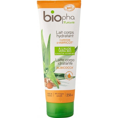 Biopha Nature Lait corps hydratant caresse d'abricot pour tous types de peaux – Aloe vera & huile de jojoba bio 250ml