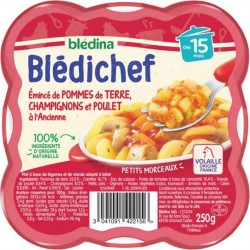 Blédina Blédichef Émincé de Pommes de Terre Champignons et Poulet à l’Ancienne (dès 15 mois) l’assiette de 250g (lot de 8)
