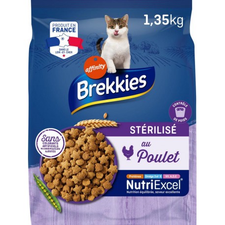 Brekkies Chats Stérilisés Croquettes au Poulet Légumes et Céréales Complètes 1,35Kg (lot de 4)