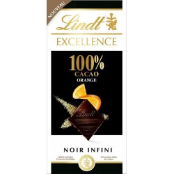 LINDT Tablette de chocolat noir 100% cacao et orange 50g
