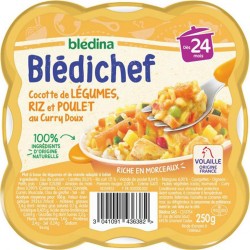 Blédina Blédichef Cocotte de Légumes Riz et Poulet au Curry Doux dès 24 mois 250g (lot de 2)