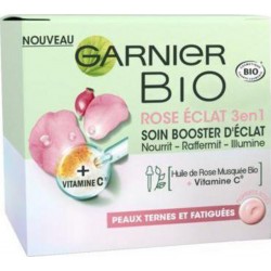GARNIER Crème Visage BIO Soin Booster d'Eclat Rose Peaux ternes & Fatiguées 50ml
