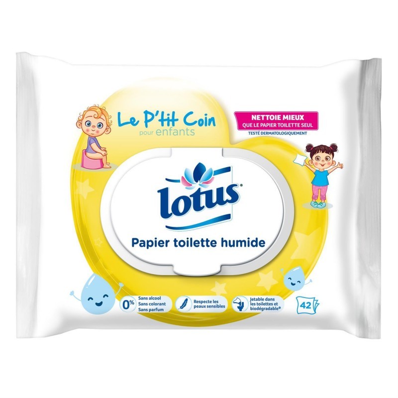 Lotus Papier Toilette Humide Le P'tit Coin pour enfants 42 Lingettes (lot  de 6) 