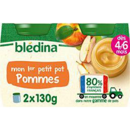 Blédina Petits pots bébé aux fruits pommes dès 4-6 mois 2x130g