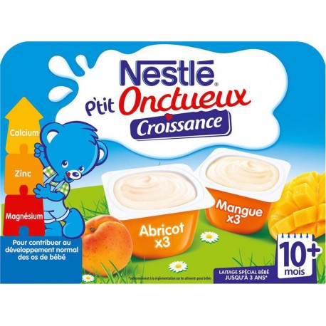 Nestlé P’tit Onctueux Croissance Abricot Mangue (+10 mois) par 6 pots de 60g (lot de 6 soit 36 pots)