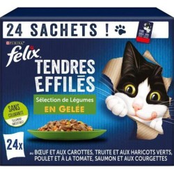 Felix Tendres Effilés en Gelée avec Légumes Sachets Fraîcheur pour Chat Adulte 24x85g