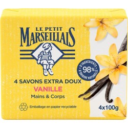 LE PETIT MARSEILLAIS Savon fabrication ancienne extra doux mains et corps vanille 4X100g