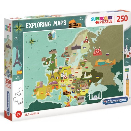 CLEMENTONI PUZZLE GEO MAPS 250 PIÈCES EUROPE : DRAPEAUX ET NATURE