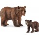 SCHLEICH FIGURINE MAMAN GRIZZLY AVEC OURSON