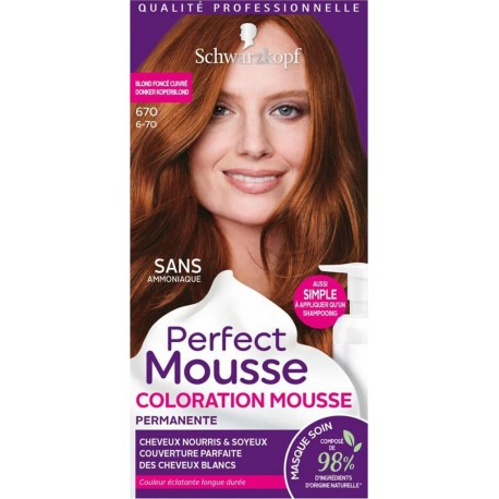 SCHWARZKOPF Perfect Mousse - Coloration Permanente Sans Ammoniaque Blond Foncé Cuivré 670