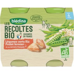 Blédina Les Récoltes Bio Légumes Verts Riz Poulet Fermier (dès 6 mois) par 2 pots de 200g (lot de 6)